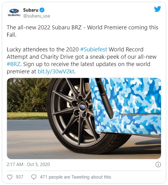 Премьера нового Subaru BRZ 2021 года назначена на осень